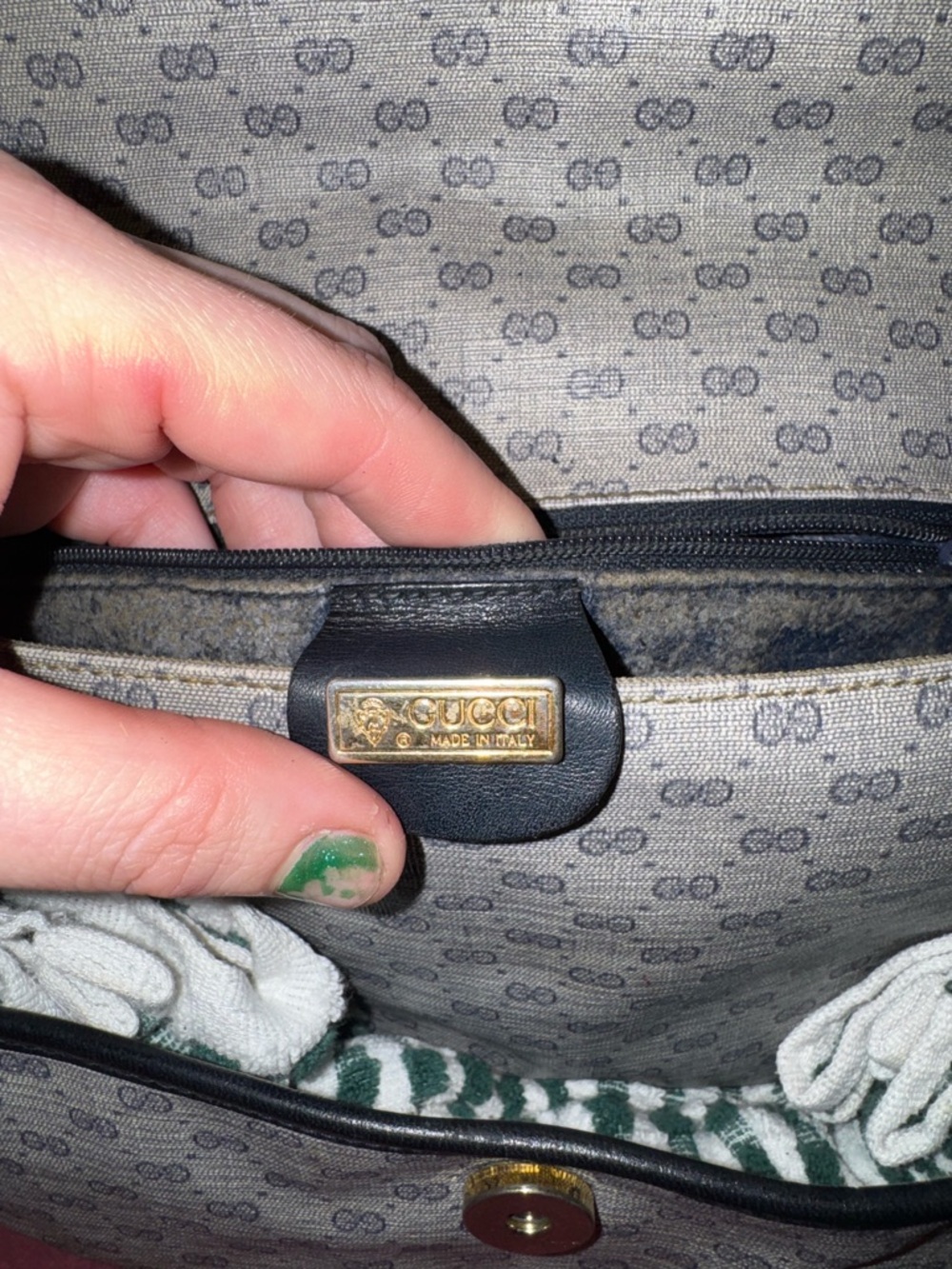 VTG Gucci Micro GG Logo Canvas & Navy Leather Crossbody Shoulder Bag - Picture 3 of 12